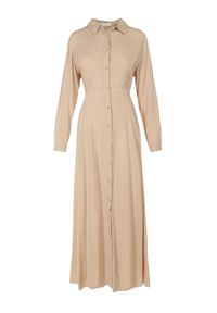 Born2be - Jasnobeżowa Sukienka Controllable. Okazja: na co dzień. Kolor: beżowy. Długość rękawa: długi rękaw. Typ sukienki: rozkloszowane, szmizjerki. Styl: casual, klasyczny. Długość: maxi #3