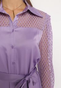 Born2be - Fioletowa Koszulowa Mini Sukienka z Materiałowym Paskiem i Siateczką w Górnej Części Gudris. Kolor: fioletowy. Materiał: materiał. Typ sukienki: koszulowe. Długość: mini #7