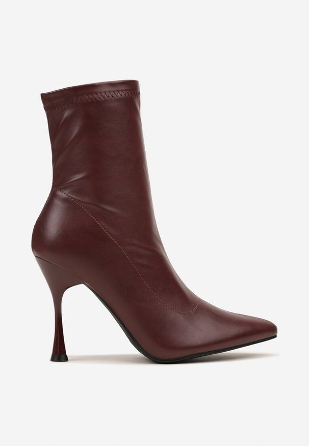 Born2be - Bordowe Botki Vices na Obcasie Typu Klepsydra z Elastyczną Cholewką Kelisse. Okazja: na co dzień. Kolor: czerwony. Materiał: jeans. Szerokość cholewki: normalna. Obcas: na obcasie. Styl: elegancki, casual. Wysokość obcasa: średni