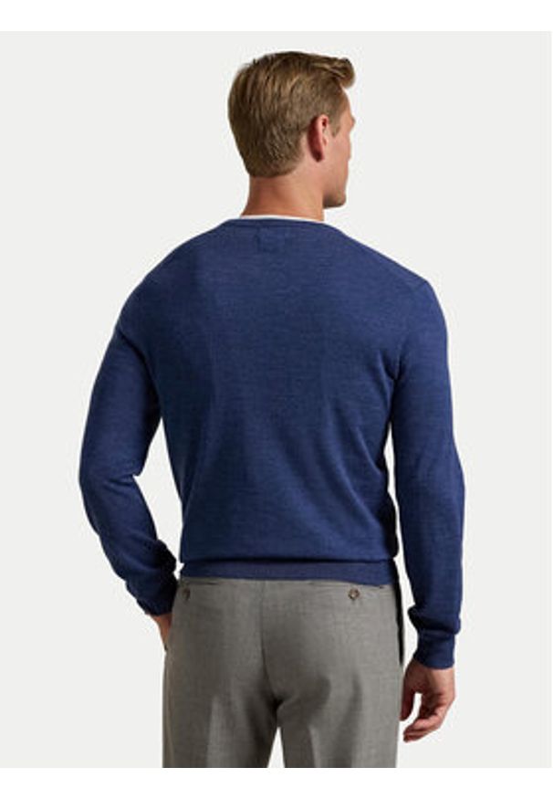 Polo Ralph Lauren Sweter 710946142006 Granatowy Slim Fit. Typ kołnierza: polo. Kolor: niebieski. Materiał: wełna