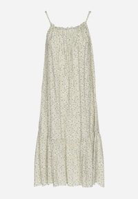 Born2be - Beżowa Rozkloszowana Sukienka z Bawełny w Kwiatowy Wzór Nilaretia. Okazja: na co dzień. Kolor: beżowy. Materiał: bawełna. Długość rękawa: na ramiączkach. Wzór: kwiaty. Sezon: lato. Typ sukienki: rozkloszowane. Styl: casual #3