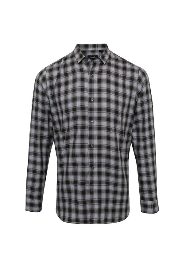 PREMIER - Męska Bawełniana Koszula Z Długim Rękawem W Kratę Mulligan. Kolor: szary. Materiał: bawełna. Długość rękawa: długi rękaw. Długość: długie