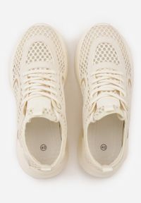 Born2be - Beżowe Siateczkowe Buty Sportowe Sneakersy z Geometrycznymi Wstawkami Launret. Okazja: na co dzień, do pracy. Kolor: beżowy. Materiał: jeans. Wzór: geometria. Sport: fitness #4