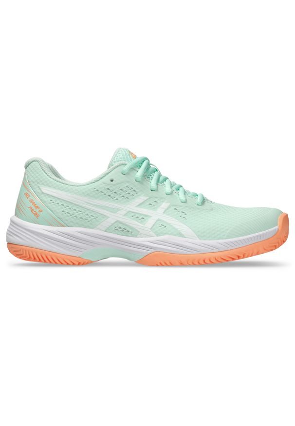 Asics - Buty do padla damskie ASICS Gel Game 9. Kolor: biały, zielony, pomarańczowy, wielokolorowy. Szerokość cholewki: normalna