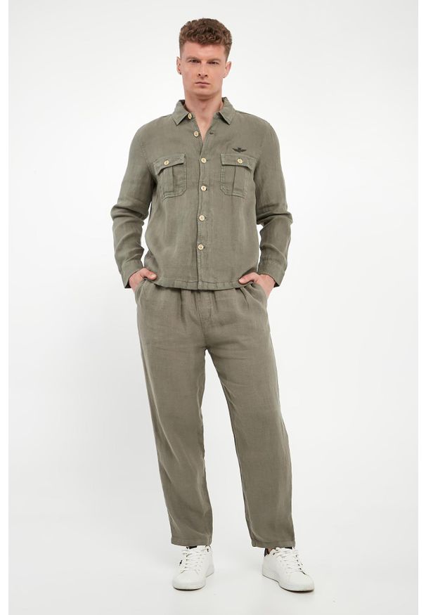 Aeronautica Militare - Spodnie męskie lniane AERONAUTICA MILITARE. Materiał: len