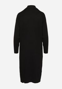 Born2be - Czarna Sweterkowa Sukienka Półgolf z Modalem i Wiskozą Ozdobiona Prążkowanymi Wstawkami Ennaira. Okazja: na spotkanie biznesowe. Kolor: czarny. Materiał: prążkowany, wiskoza. Długość rękawa: długi rękaw. Wzór: aplikacja. Styl: klasyczny, biznesowy #3