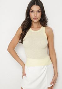 Born2be - Żółty Top z Prążkowanego Materiału Ovilora. Okazja: na co dzień, na spacer. Kolor: żółty. Materiał: materiał, prążkowany. Styl: casual #3