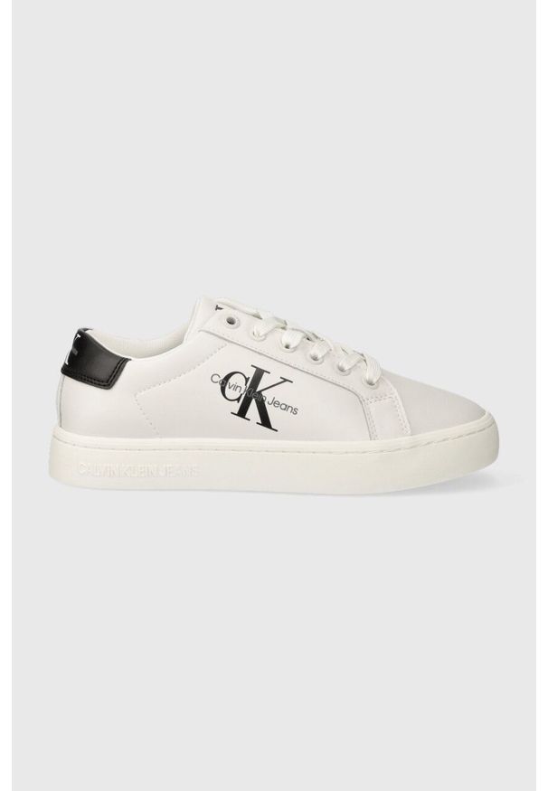 Calvin Klein Jeans sneakersy skórzane CLASSIC CUPSOLE LACEUP LTH WN kolor biały YW0YW01269. Nosek buta: okrągły. Kolor: biały. Materiał: skóra
