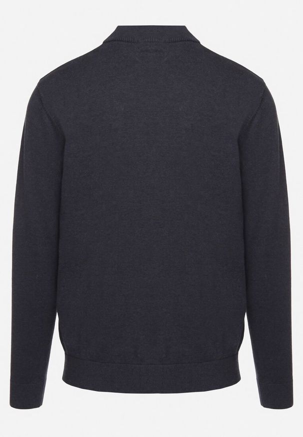 Born2be - Granatowy Sweter Półgolf z Bawełną Ozdobiony Ściągaczami Zolila. Okazja: na spotkanie biznesowe, na co dzień. Kolor: niebieski. Materiał: bawełna. Długość rękawa: długi rękaw. Długość: długie. Wzór: aplikacja. Styl: biznesowy, klasyczny, casual