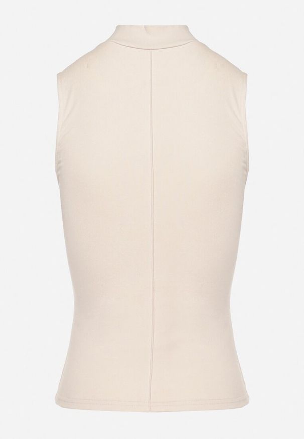 Born2be - Jasnobeżowa Elegancka Bluzka Bez Rękawów z Półgolfem Raenllia. Kolor: beżowy. Materiał: jeans. Długość rękawa: bez rękawów. Styl: elegancki
