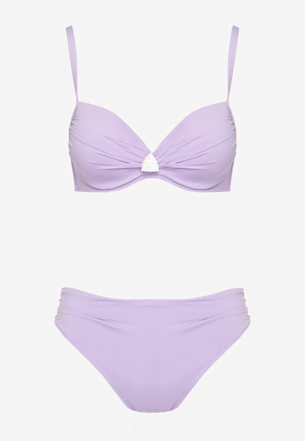 Renee - Fioletowe Bikini Majtki Figi Biustonosz z Trójkątną Aplikacją Natizeria. Kolor: fioletowy. Wzór: aplikacja