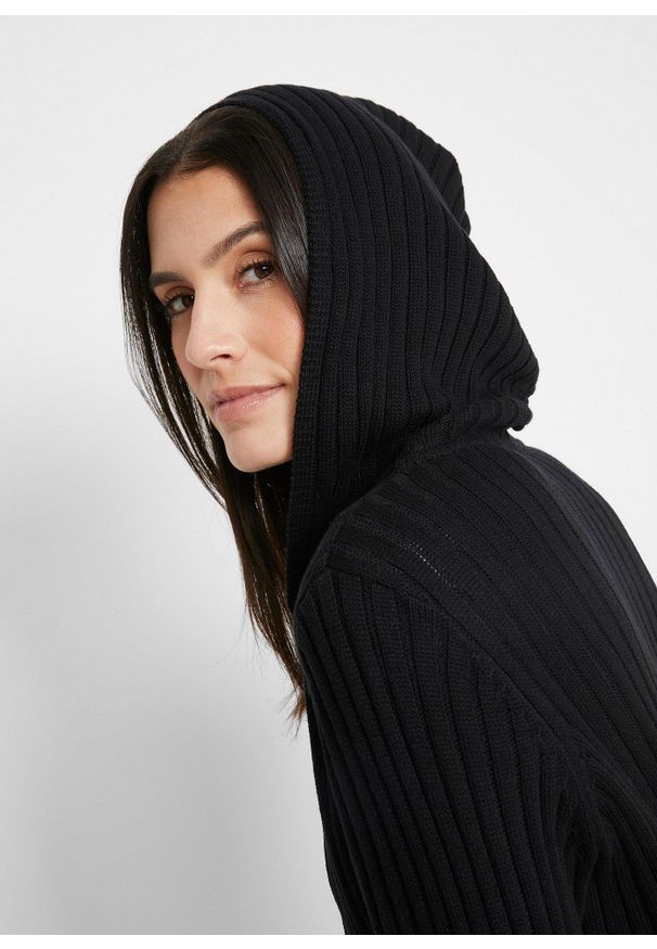 bonprix - Sweter bez zapięcia z kapturem. Typ kołnierza: kaptur. Kolor: czarny. Długość: długie