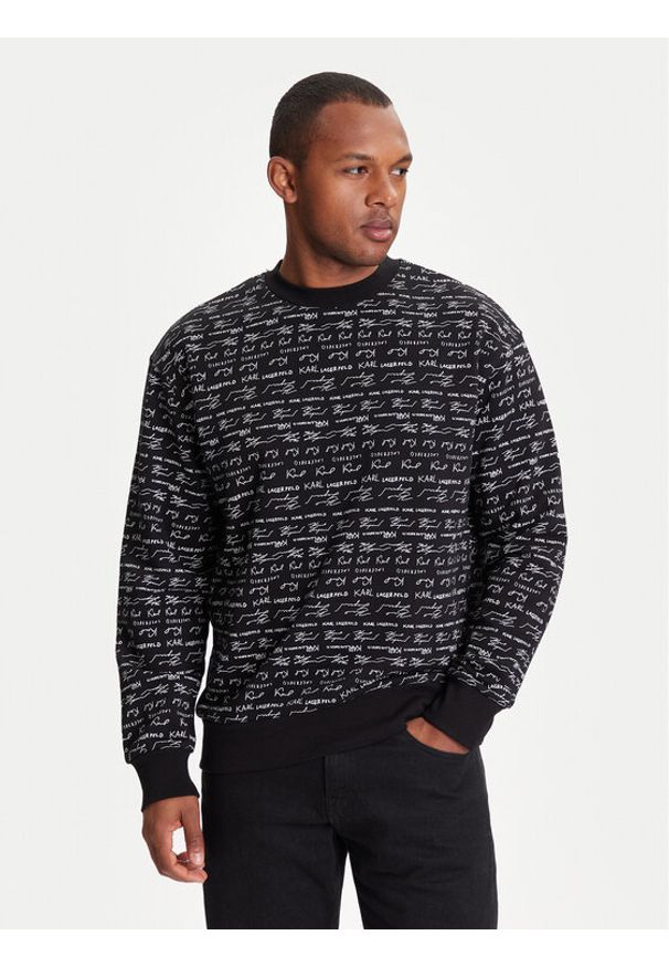 Karl Lagerfeld - KARL LAGERFELD Bluza 705109 553910 Czarny Regular Fit. Typ kołnierza: dekolt w karo. Kolor: czarny. Materiał: bawełna