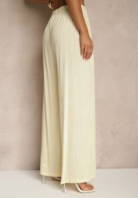 Renee - Jasnożółte Szerokie Spodnie High Waist z Gumką w Talii Ilnena. Stan: podwyższony. Kolor: żółty. Materiał: tkanina. Sezon: lato #3