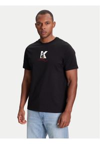 Karl Lagerfeld - KARL LAGERFELD T-Shirt 755099 553270 Czarny Regular Fit. Typ kołnierza: dekolt w karo. Kolor: czarny. Materiał: bawełna