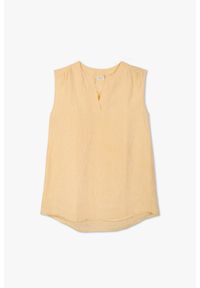 VEVA - Lniana tunika Linen element żółta. Kolor: żółty. Materiał: len. Długość rękawa: krótki rękaw. Długość: długie. Sezon: lato #1