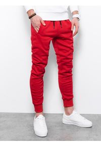 Ombre Clothing - Spodnie męskie dresowe JOGERRY - czerwony V12 - Rozmiar: L. Kolor: czerwony. Materiał: dresówka