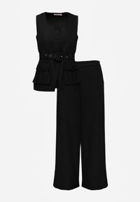 Renee - Czarny Garniturowy Komplet z Bawełną Spodnie Wide Leg i Kamizelka Utility Aloane. Kolor: czarny. Materiał: bawełna #6