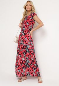 Born2be - Granatowo-Czerwona Wiskozowa Sukienka Hiszpanka w Kwiaty o Rozkloszowanym Kroju Uasteria. Okazja: na randkę, na imprezę, na co dzień. Typ kołnierza: dekolt hiszpanka. Kolor: niebieski. Materiał: wiskoza. Wzór: kwiaty. Sezon: lato. Typ sukienki: rozkloszowane. Styl: casual #5