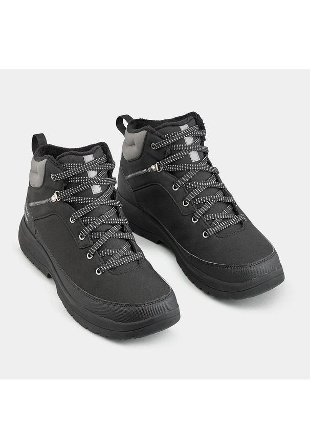 quechua - Buty turystyczne męskie Quechua SH100 Mid wodoodporne. Kolor: czarny, szary, wielokolorowy. Materiał: kauczuk, materiał. Szerokość cholewki: normalna. Sezon: zima. Sport: turystyka piesza