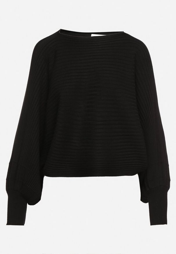 Born2be - Czarny Sweter z Wiskozą Typu Nietoperz Sallindria. Okazja: na co dzień. Kolor: czarny. Materiał: wiskoza. Długość: długie. Styl: casual, elegancki