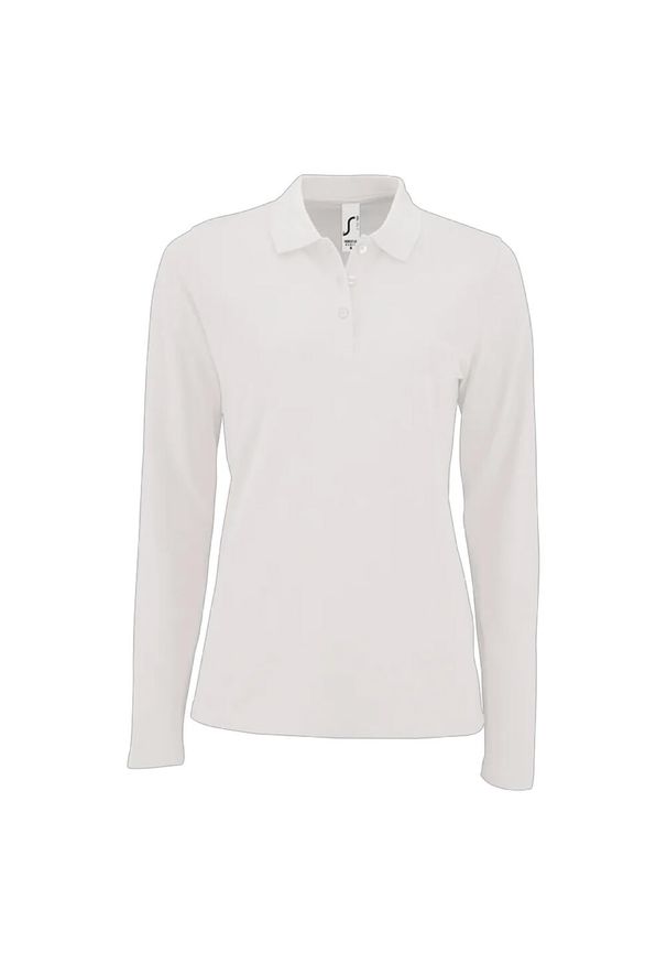 SOL'S - Damska Koszulka Polo Z Długim Rękawem Perfect Pique. Typ kołnierza: polo. Kolor: biały. Długość rękawa: długi rękaw. Długość: długie