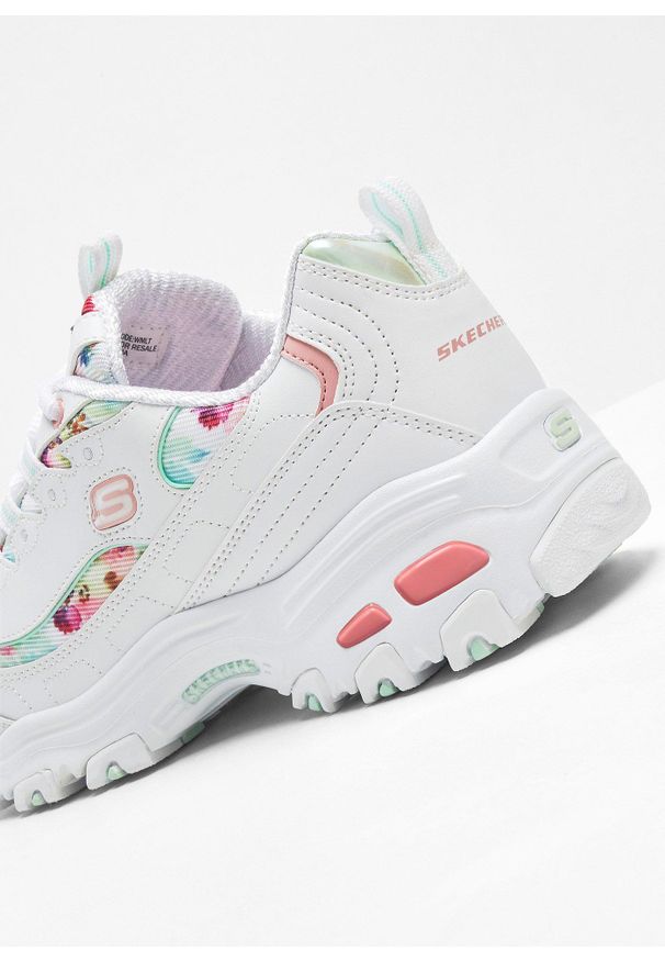 bonprix - Sneakersy chunky Sketchers z pianką memory. Kolor: biały. Wzór: kwiaty