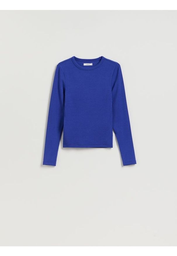 Reserved - Longsleeve z modalem - niebieski. Kolor: niebieski. Materiał: dzianina, bawełna. Długość rękawa: długi rękaw
