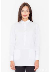 Figl - Biała Koszula z Krótkim Zapięciem na Zatrzaski. Kolor: biały. Materiał: poliester, bawełna. Długość: krótkie