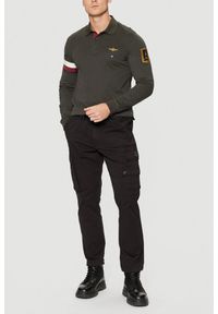 Aeronautica Militare - AERONAUTICA MILITARE Szarozielony męski longsleeve polo Tricolor, Rozmiar M. Typ kołnierza: polo. Kolor: zielony. Materiał: jersey. Długość rękawa: długi rękaw