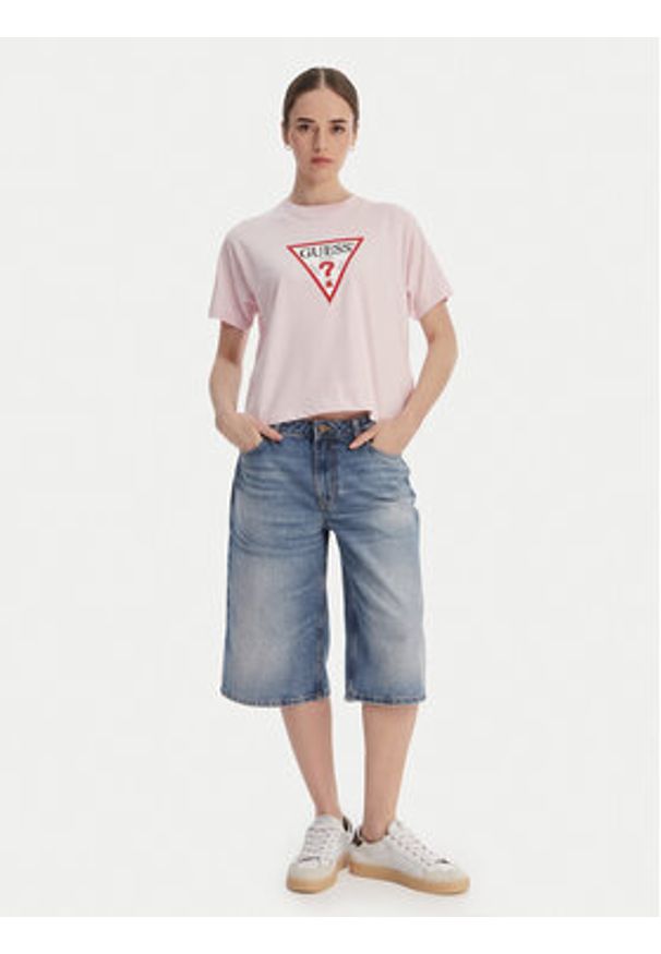Guess Jeans T-Shirt W4YI73 K8HM0 Różowy Regular Fit. Kolor: różowy. Materiał: bawełna