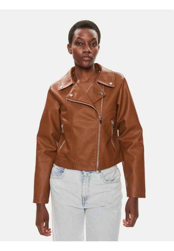 Brave Soul Kurtka z imitacji skóry LJK-SVEATAN Brązowy Straight Fit. Kolor: brązowy. Materiał: wiskoza