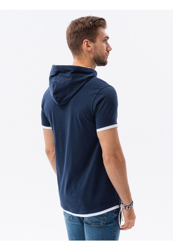 Niebieski t-shirt Ombre Clothing z kapturem