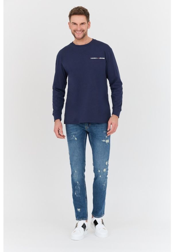 Tommy Jeans - TOMMY JEANS Granatowy męski longsleeve, Rozmiar XL. Kolor: niebieski. Długość rękawa: długi rękaw