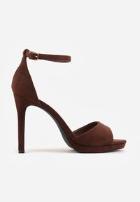Renee - Brązowe Sandały na Szpilce z Imitacji Zamszu z Zapięciem na Klamerkę przy Pasku Odesei. Zapięcie: pasek. Kolor: brązowy. Materiał: zamsz. Obcas: na szpilce. Styl: elegancki. Wysokość obcasa: wysoki #5