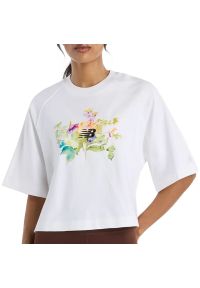 Koszulka damska New Balance WT61371RWT - biała. Kolor: biały. Materiał: bawełna. Długość rękawa: krótki rękaw. Długość: krótkie #1