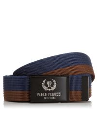 PAOLO PERUZZI - Pasek męski parciany 115cm Paolo Peruzzi brąz granat PW-11. Kolor: wielokolorowy, niebieski, brązowy. Materiał: materiał