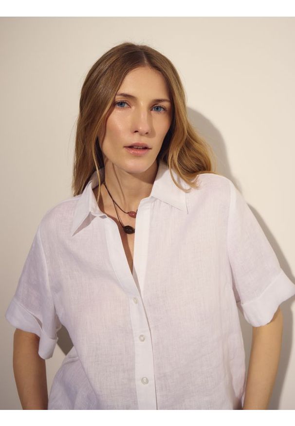 Reserved - Lniana koszula - biały. Kolor: biały. Materiał: len