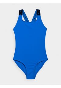 4f - Kostium kąpielowy jednoczęściowy dziewczęcy. Kolor: niebieski. Materiał: dzianina, materiał