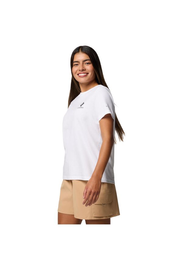 columbia - T-shirt sportowy z krótkim rękawem damski Rolling Bend Graphic SS Tee. Kolor: biały. Materiał: bawełna, elastan. Długość rękawa: krótki rękaw. Długość: krótkie