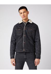 Wrangler - WRANGLER 124MJ SHERPA ROCKSTAR W4MSV2339 112141375. Okazja: na co dzień. Typ kołnierza: kaptur. Materiał: jeans, skóra, materiał, bawełna, denim, wełna, elastan, sztruks. Długość rękawa: długi rękaw. Długość: długie. Wzór: kolorowy. Sezon: jesień, zima. Styl: klasyczny, casual, elegancki, vintage