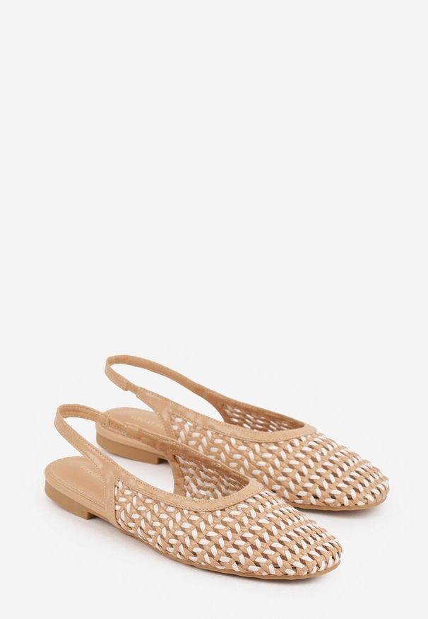 Renee - Ciemnobeżowe Plecione Baleriny Typu Slingback Ellariell. Okazja: na co dzień. Kolor: brązowy. Materiał: jeans, koronka. Wzór: ze splotem, koronka. Styl: casual