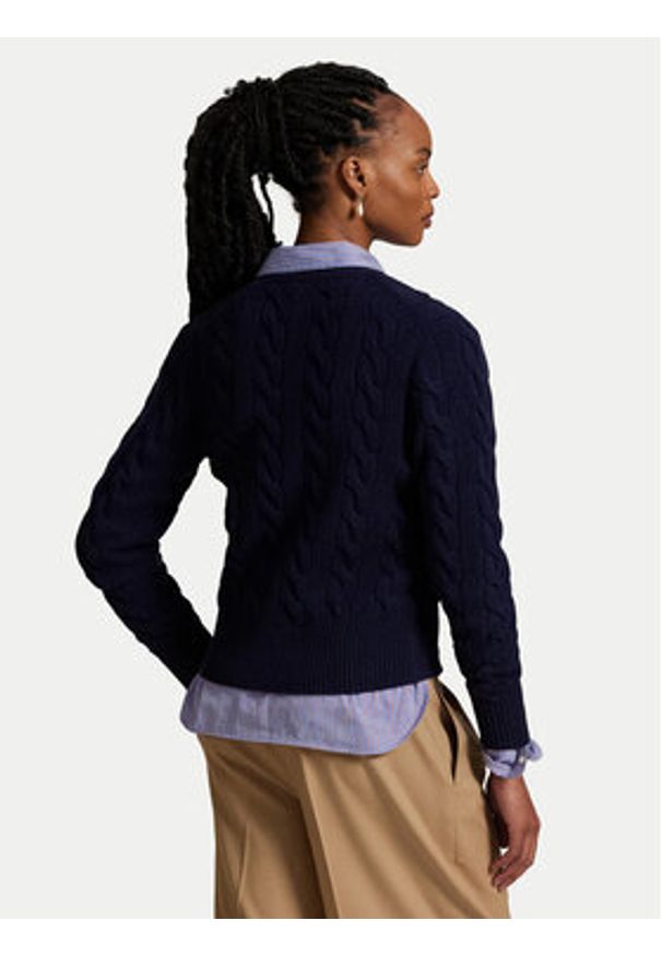 Polo Ralph Lauren Kardigan 211972104004 Granatowy Slim Fit. Typ kołnierza: polo. Kolor: niebieski. Materiał: wełna