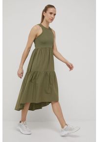 Deha sukienka kolor zielony midi rozkloszowana. Kolor: zielony. Materiał: materiał. Typ sukienki: rozkloszowane. Długość: midi #3