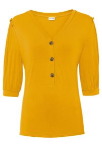 Shirt z rękawami balonowymi z przyjaznej dla środowiska wiskozy bonprix żółty szafranowy. Kolor: żółty. Materiał: wiskoza #1