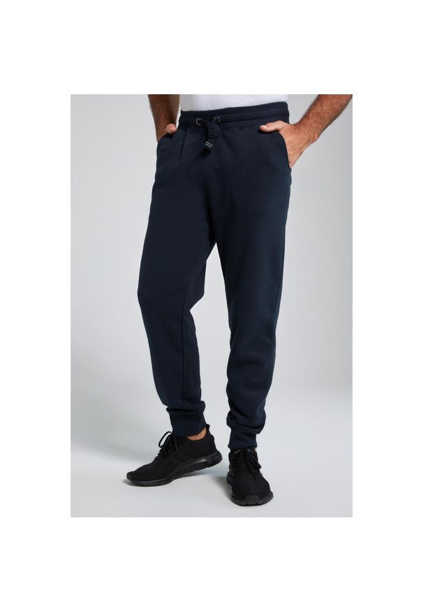 JAY-PI - Męskie Spodnie dresowe ściągane sznurkiem nowoczesny krój do roz. 8XL. Kolekcja: plus size. Kolor: niebieski. Materiał: materiał, poliester, bawełna