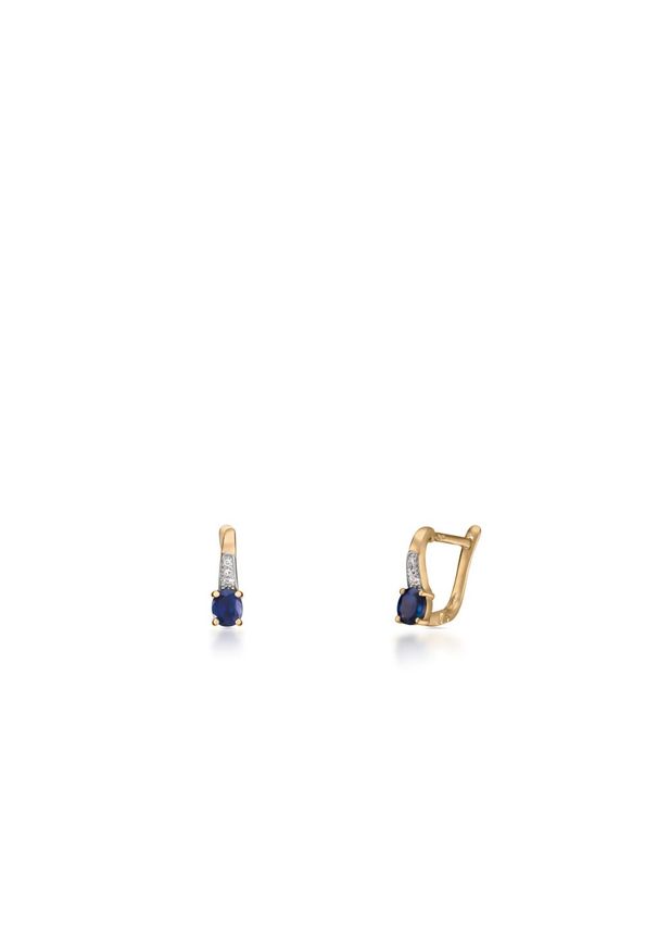 W.KRUK Kolczyki Złote - złoto 585, Diament 0,03ct,szafir - ZIN/KB+293. Materiał: złote. Kolor: złoty. Wzór: aplikacja. Kamień szlachetny: diament, szafir
