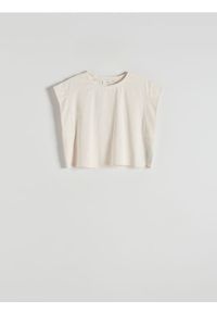 Reserved - T-shirt kimono z efektem sprania - złamana biel. Materiał: dzianina, bawełna