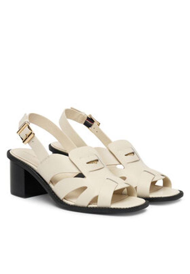 TOMMY HILFIGER - Tommy Hilfiger Sandały Cross Blocked Heel Sandal FW0FW09135 Biały. Kolor: biały. Materiał: skóra