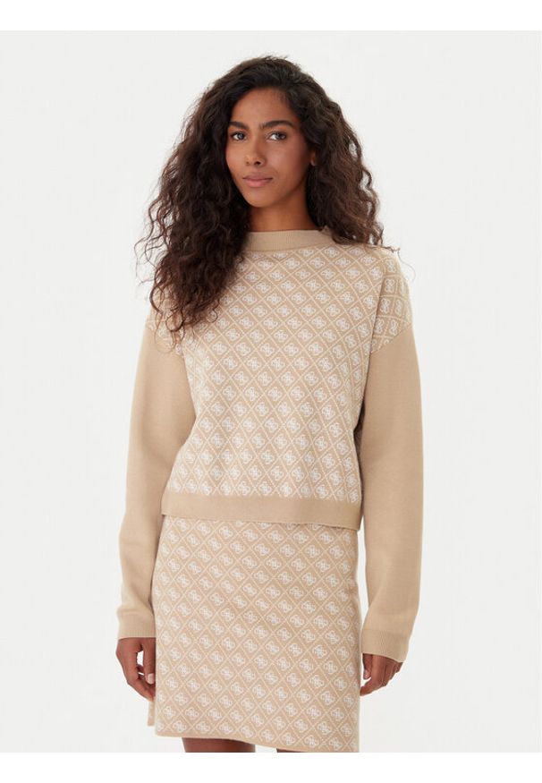 Guess Golf W5BR23 Z3JD2 Beżowy Relaxed Fit. Typ kołnierza: golf. Kolor: beżowy. Materiał: syntetyk